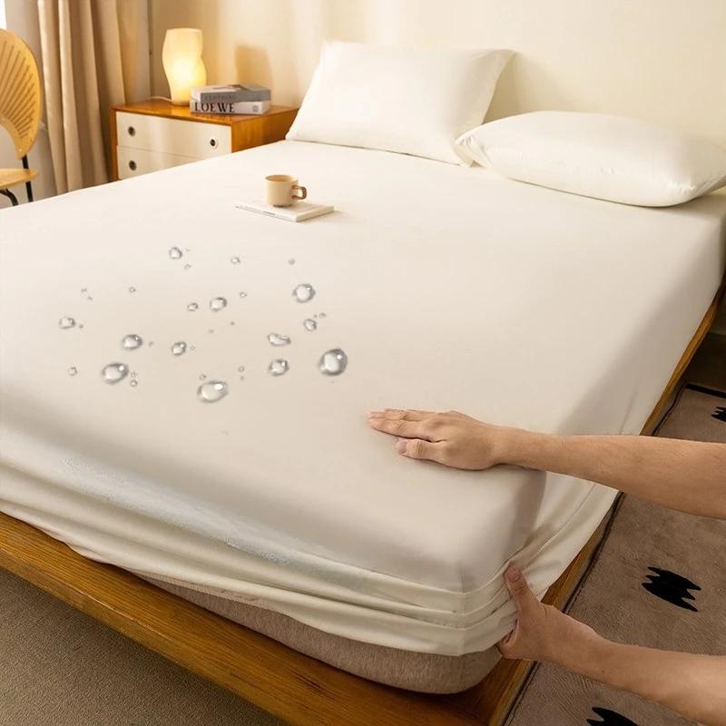 Однотонная водонепроницаемая простыня на резинке, нескользящий регулируемый наматрасник для двуспальной, королевской, полуторной кровати 90/120/150/180/200см