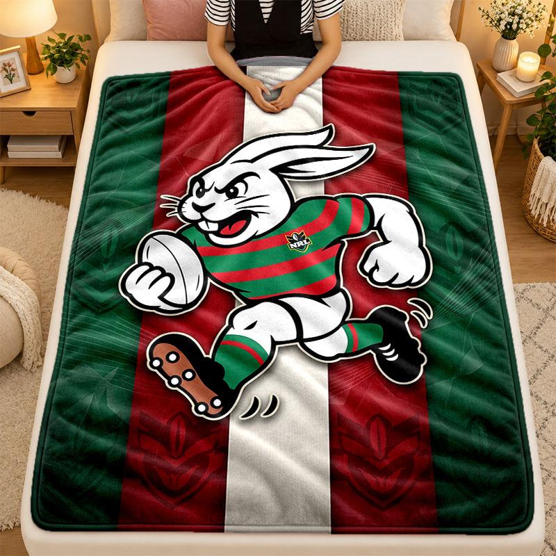 Flannel BlanketSouth Sydney Rabbitohs Warm Soft Throw Blanket for Indoor Sofa Bed Living Room Use