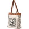 Let's Touch The Sky Leather Bags Bicycle Upcycled Canvas Tote Bag White Tan, Khaki, Brown
