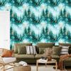 Wallpaper Ink turquoise, celadon, sea green and light gray 50x1000