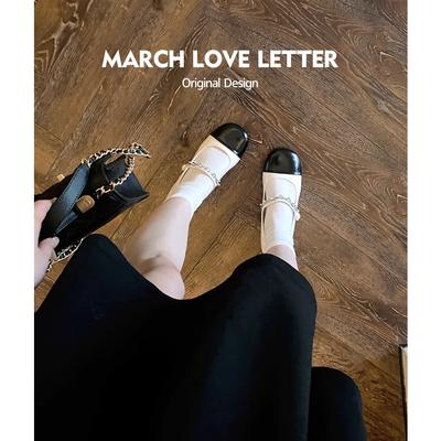 Сяосянфэн французские туфли Мэри Джейн из маленькой кожи женские 2025 новые французские черно-белые сочетающиеся толстые каблуки одинарные туфли высокие каблуки тренд