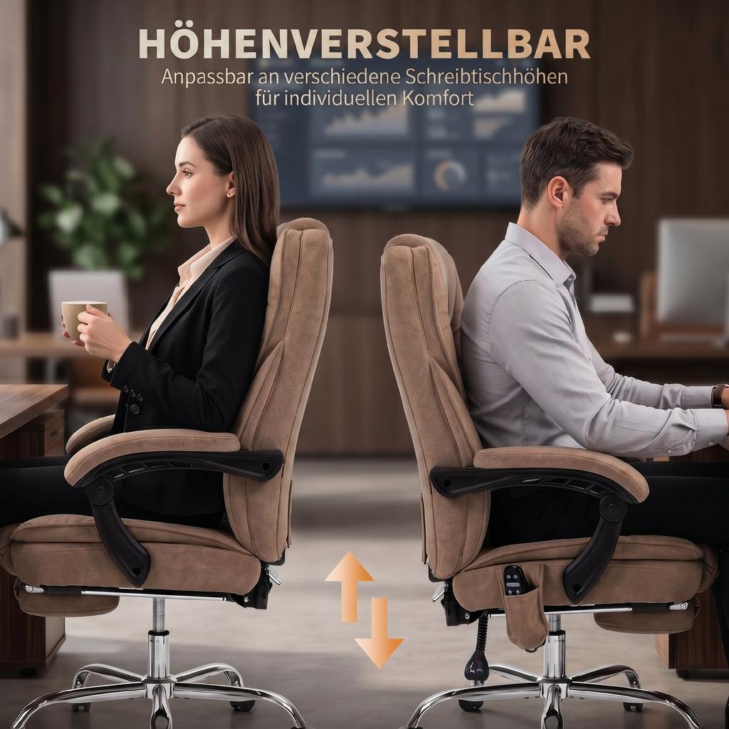 Ergonomic Office Chair with Massage Function, Footrest, Swivel, Rollable, Brown