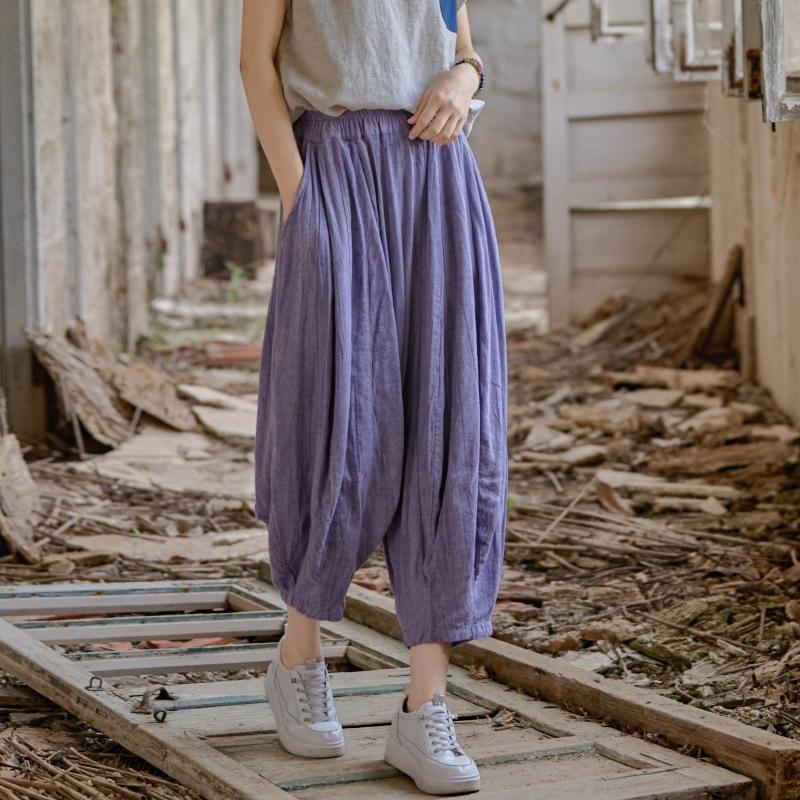 Johnature Ayollar Vintage Keng Oyoqli Shimlar Elastik Bel Bir Rangli Shimlar Yozgi Keng Kundalik Ayollar Shimi