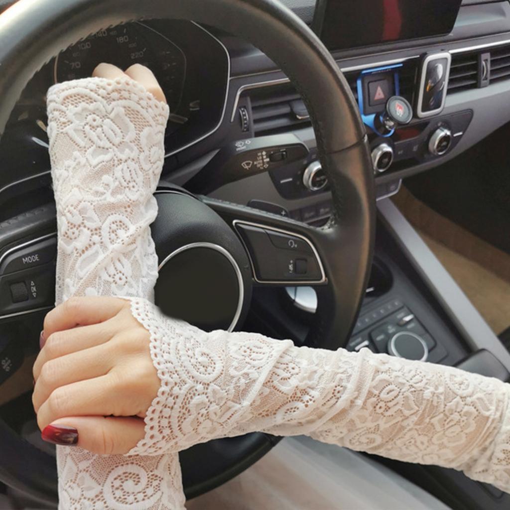 Lace Flower Arm Covers Sun Protective Arm Sleeves Women Fashion Arm Protectors for Driving Cycling and Outdoor Activity