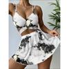 Three Pieces Marble Print Halter Micro Triangle Bikini Swimsuit Women Beach Skirt Swimwear Summer Beach Bathing Suit Bikini Set