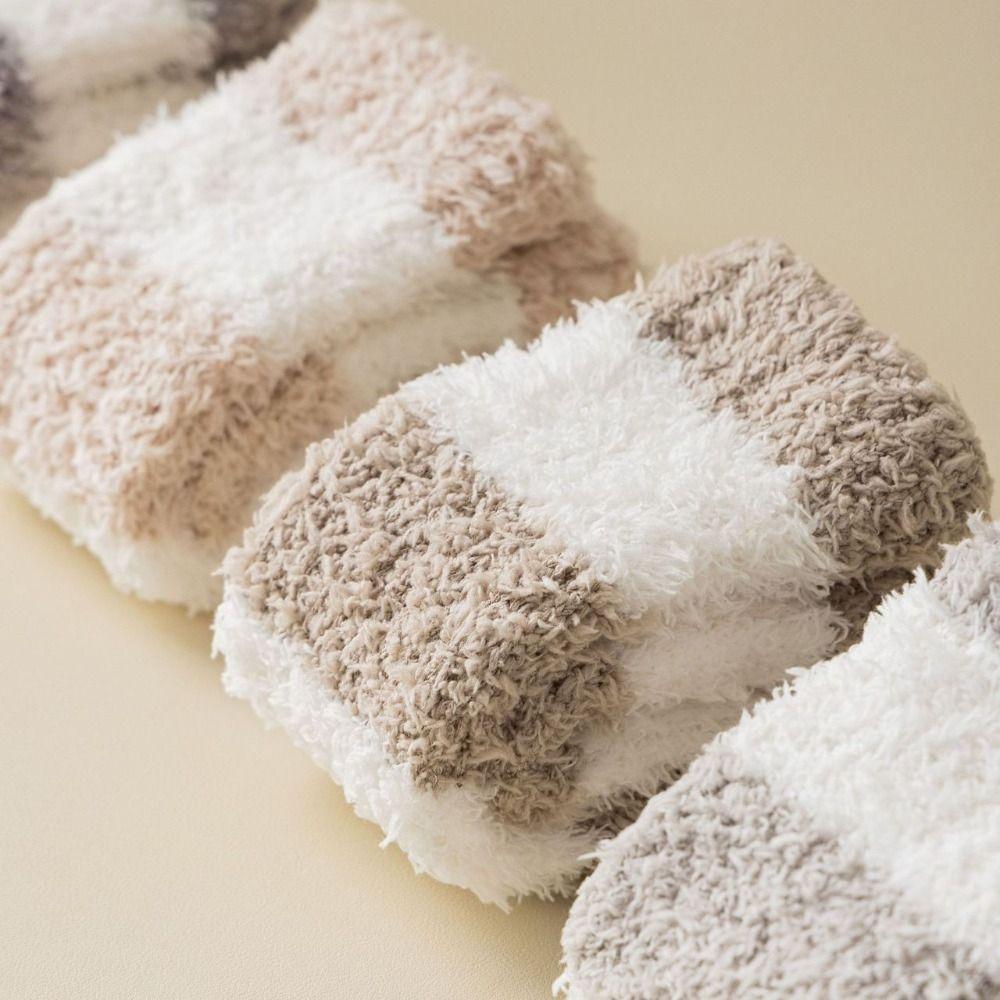 Stripe Short Tube Sock Cover Thicken Warm Winter Foot warmer Creative Coral Fleece Stockings  Girl