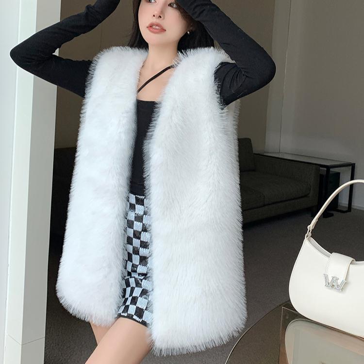 Осенне-зимняя женская роскошная меховая безрукавка из искусственного меха, женская рождественская куртка без рукавов из искусственного меха лисы