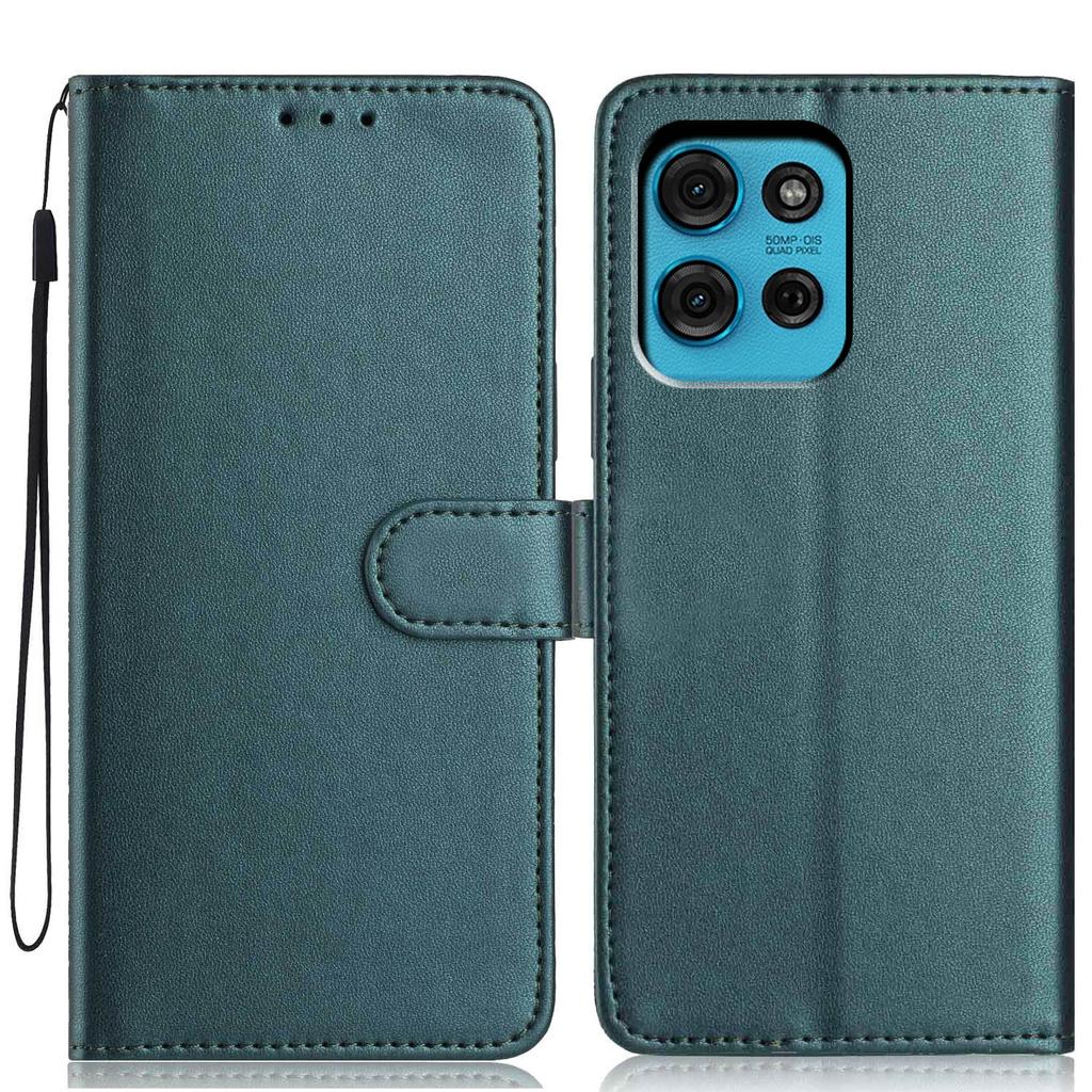 For Motorola Moto G75 5G Wallet Case Solid Color Leather Stand Phone Cover with Strap/Multiple Card Slots