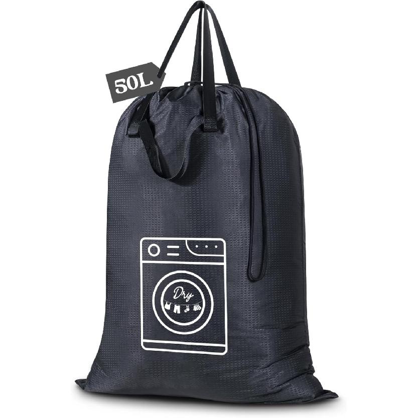 Heavy Duty Laundry Bag, Washable Nylon, Splash-Resistant Dirty Clothes Storage Bag with Drawstring & Handles ... Lightweight, Foldable & Space-Saving