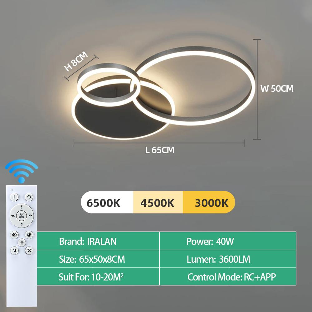 Светодиодные круглые потолочные светильники IRALAN для гостиной, спальни, 3-цветное затемнение, домашний светильник для помещений, современная потолочная люстра