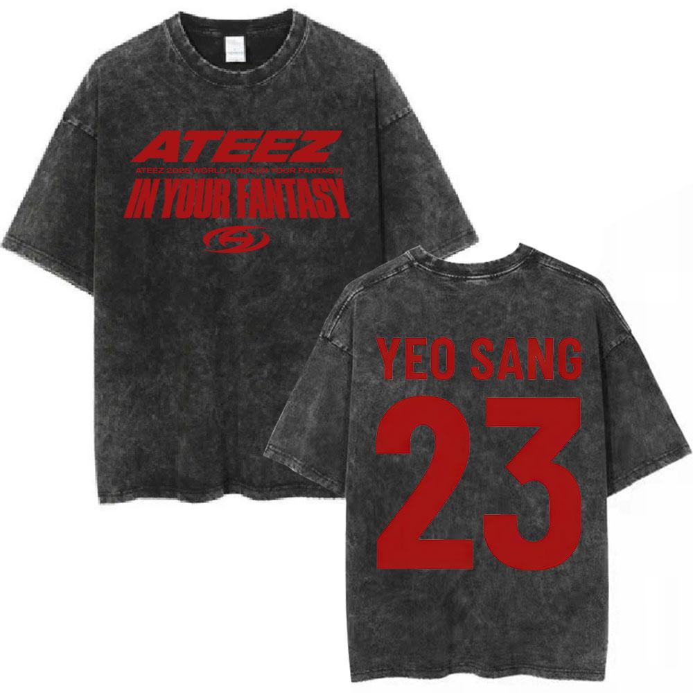 Tee Shirt Homme Graphic TShirts Men Tshirt for Men Ropa Hombre Ateez World Tour in Your Fantasy Vintage Washed Camisetas