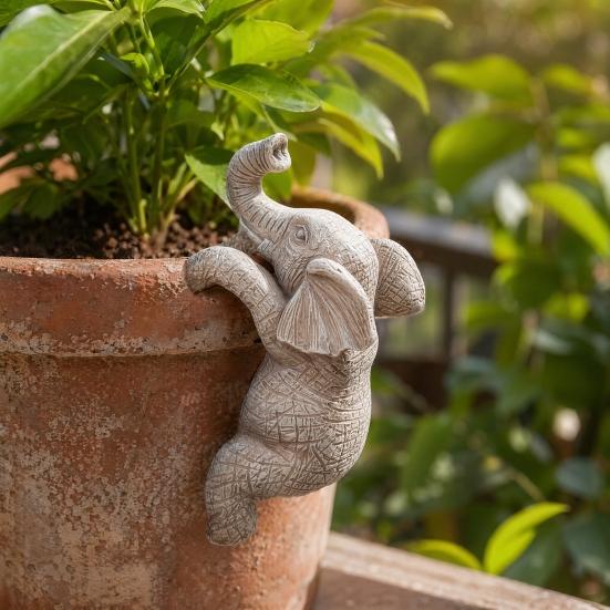 Flower Pot Figurine Elephant Ornament Unique Table Shape Decorative Carved Decoration for Home