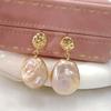 Натуральные серьги из пресноводного жемчуга цвета шампанского, оранжево-розовые, женские серьги в стиле барокко, темпераментные универсальные серьги-гвоздики с серебряной иглой, ювелирные изделия для женщин