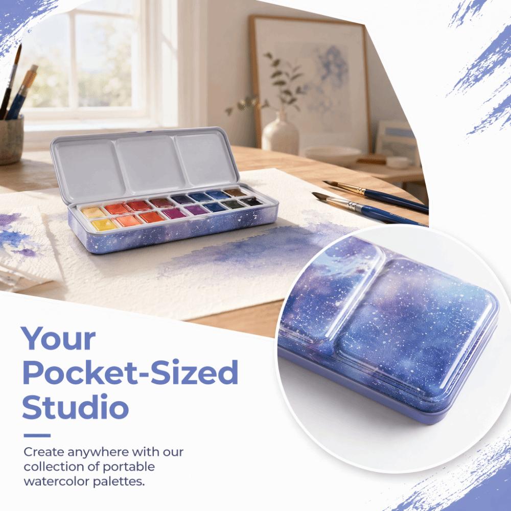 Metal Construction Watercolor Paint Box Small Size Folding Paint Box  For Gouache Painting