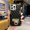 Модный ромбовидный кожаный чехол для телефона с золотым покрытием для iPhone 16 15 Pro Max 14 Plus 13 12 11 XR с кольцом-держателем