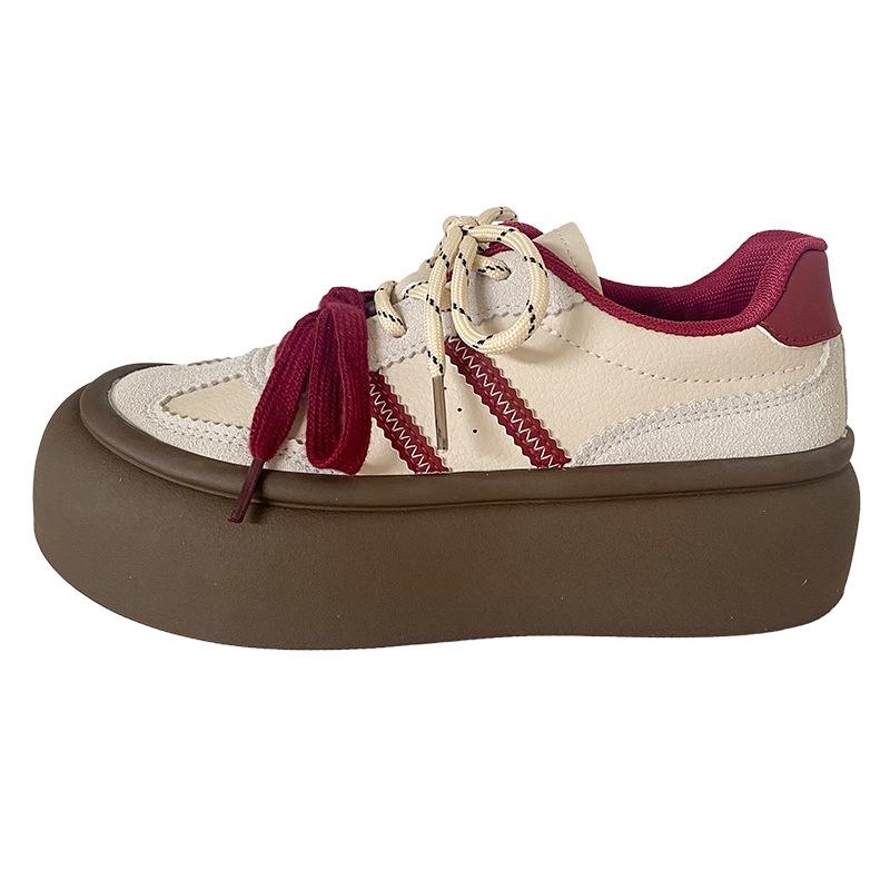 A9858 латексная стелька/популярные немецкие тренировочные туфли на толстой подошве женские 2024 новые осенние кожаный верх гонконгский стиль кеды маленькие белые туфли