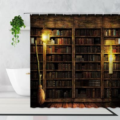 Ретро Волшебная Книжная Полка Занавеска для Душа Библиотечные Книги Креативность Принт Полиэстеровая Ткань Ванная Комната Занавески для Ванны Декор с Крючками
