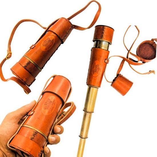 Marine Brass Telescope Spotting Scope with Leather Case Birthday Gift