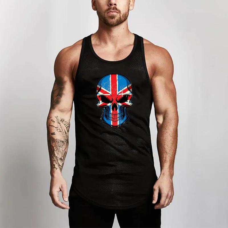 Skull Tank Top Tee Britain United Kingdom UK England British MMA Boxing Muay Thai Sleeveless National Flag Print Unisex Training Fitness Workout Sport