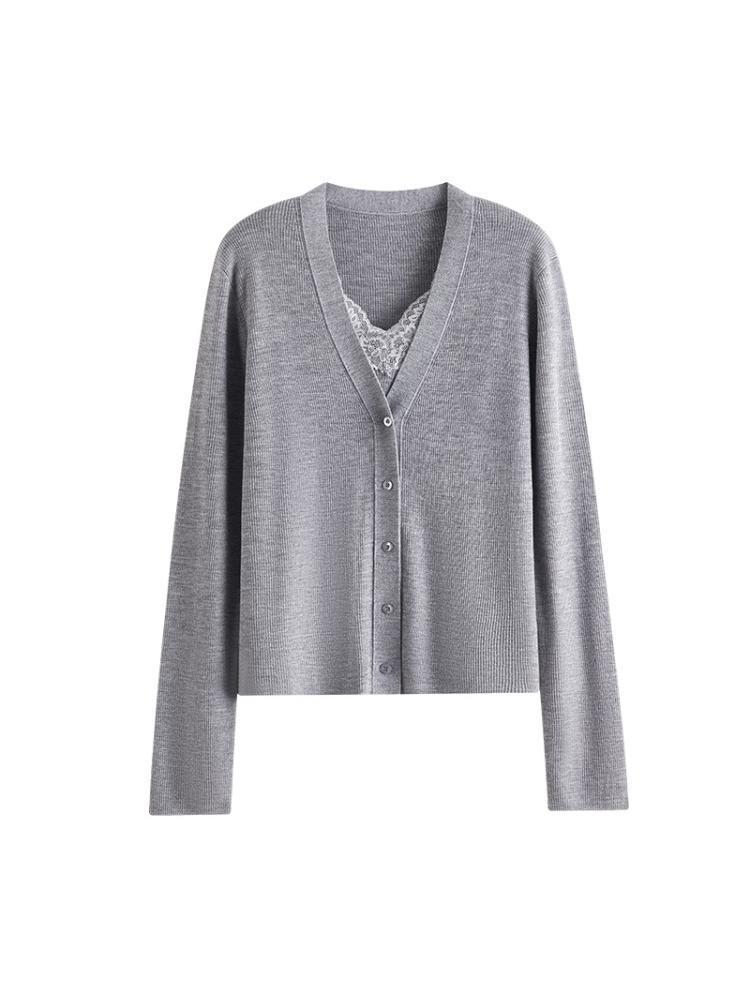 Ultra-Fine 100% Pure Wool V-Neck Cardigan: Women's Spring/Autumn Loose Knit Sweater