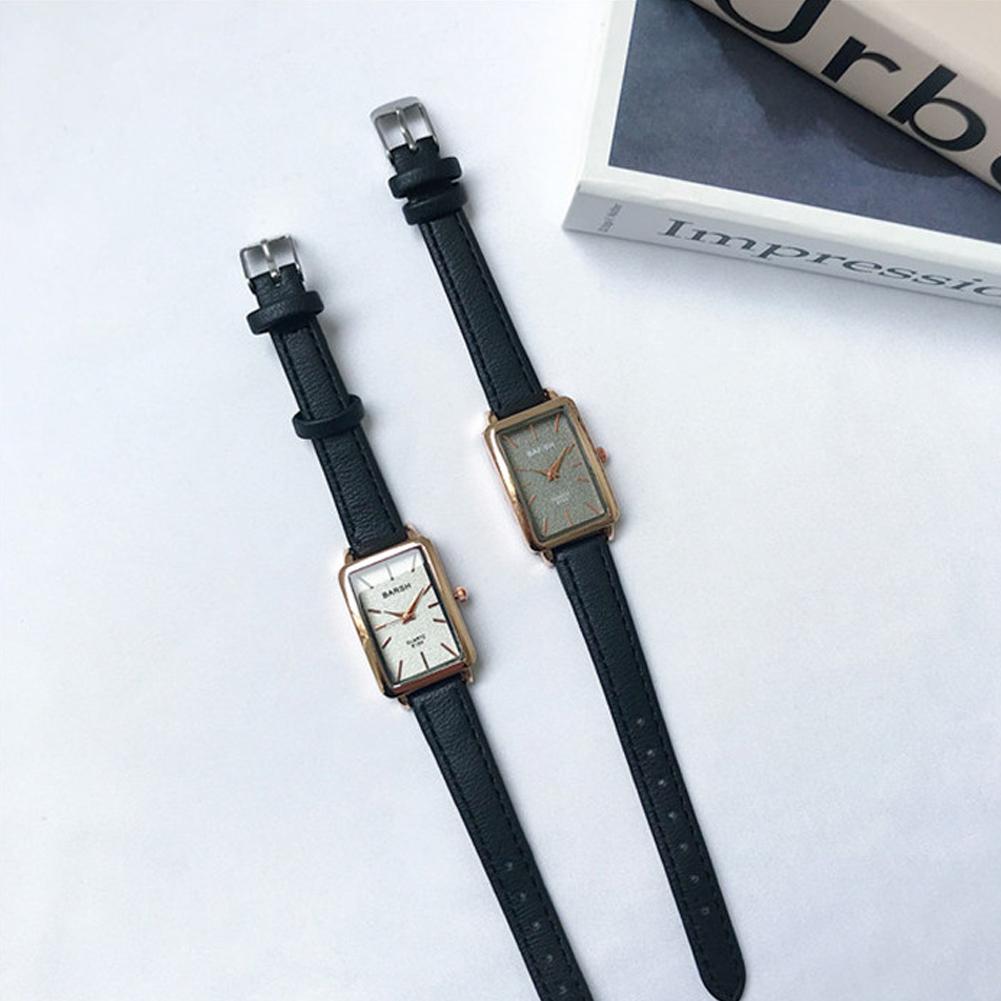 Женские модные ретро простые шикарные кварцевые часы с кожаным ремешком, прямоугольные часы