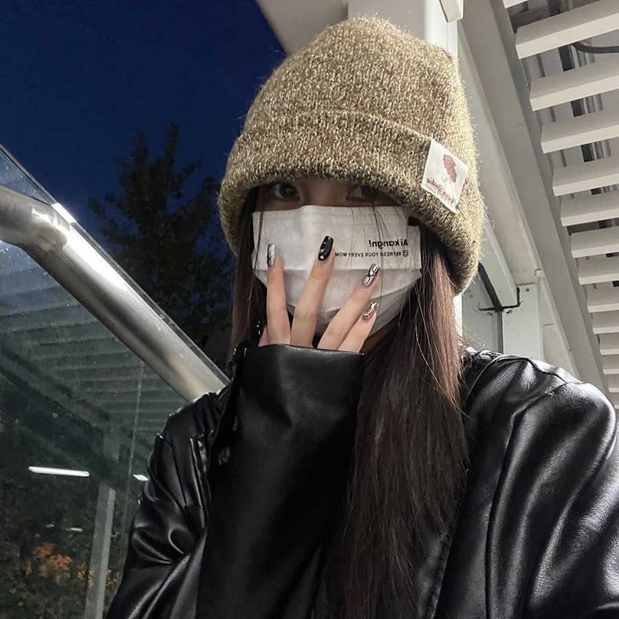 Hat Women's Autumn and Winter Versatile Thickened Rose Knitted Hat Casual Retro Big Head Circumference Cold Hat Windproof Warm Overhead Hat