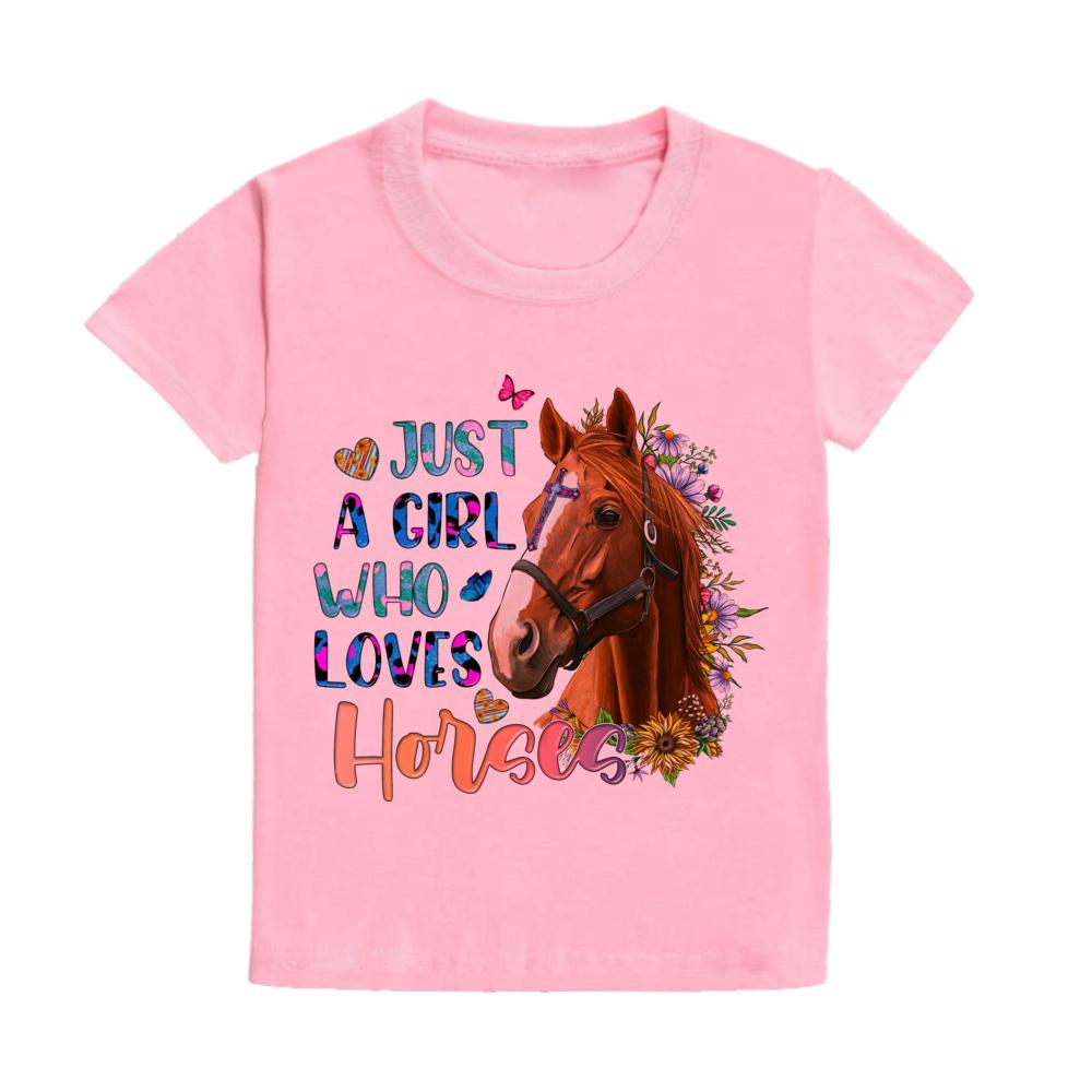 Just A Girl Who Loves Horses Print Kids Tshirt Toddler Short Sleeve Shirt Girls Cute Clothes Children Kid Gift Child Summer Tee