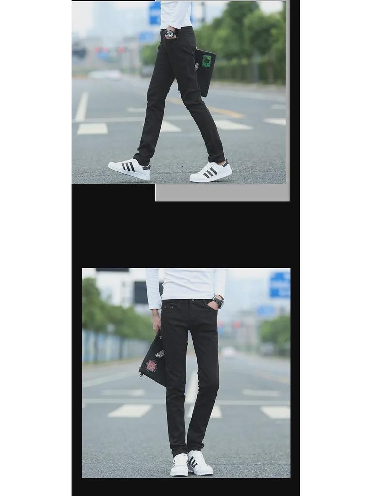 Мужские осенние узкие джинсы с бархатной подкладкой — облегающий крой, тренд в корейском стиле