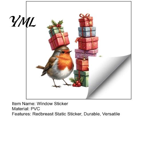 Holiday Gift for Friends Christmas Window Static Sticker, Decorative Reusable Redbreast Decal, PVC Festive Home Decorations Cling Glass Doors