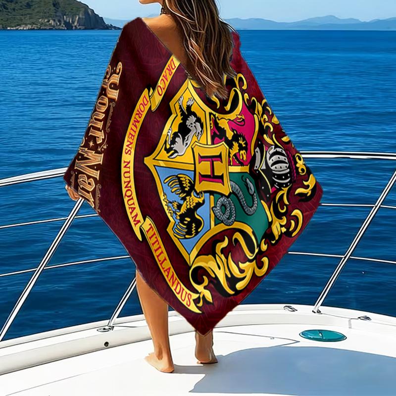 1pc Hogwarts Beach Towel with Custom Name, Beach and Seaside Swimming Pool Equipment, Fashion Pattern, Rectangular, Travel Essential