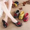 New Summer Genuine Leather Shoes Women Sandals Old Beijing Style Cow Leather Shoes Flowers Black Red Yellow Plus Size 41