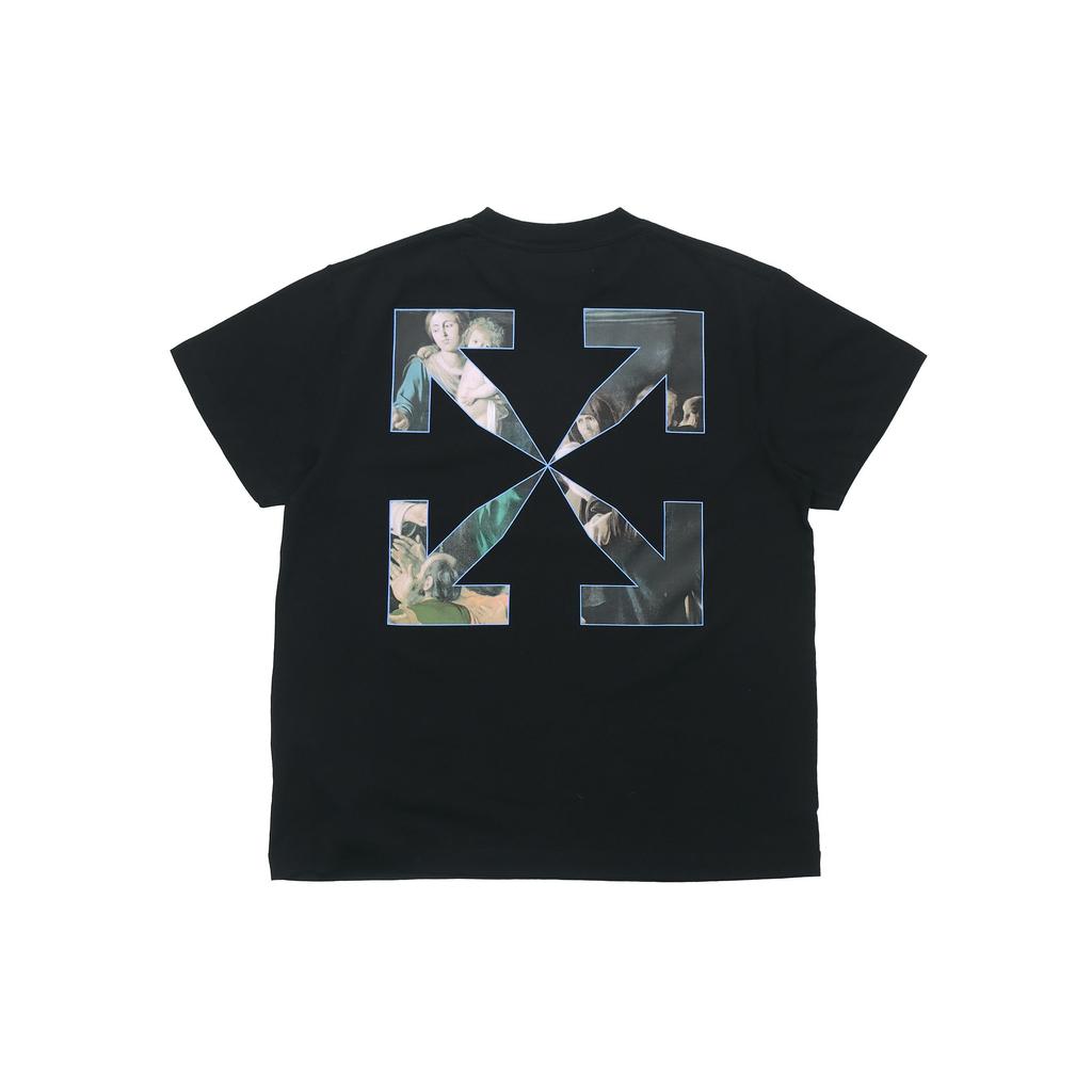 Off-White Черные мужские топы с короткими рукавами и рисунком Караваджо OMAA038E20JER0051010