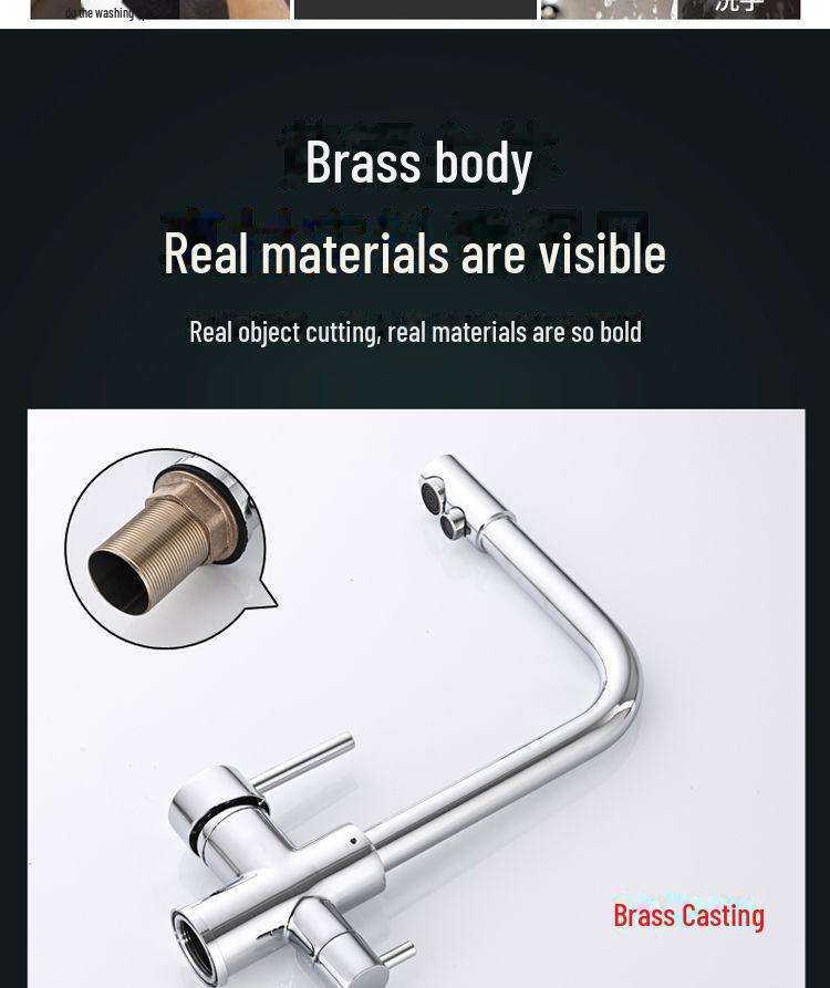 Rotatable Brass Kitchen Faucet: 3-in-1 Hot & Cold Water Purification with Splash-Proof Design