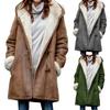 Casual Women Winter Solid Color Horn Buckles Fleece Lining Long Warm Hooded Coat