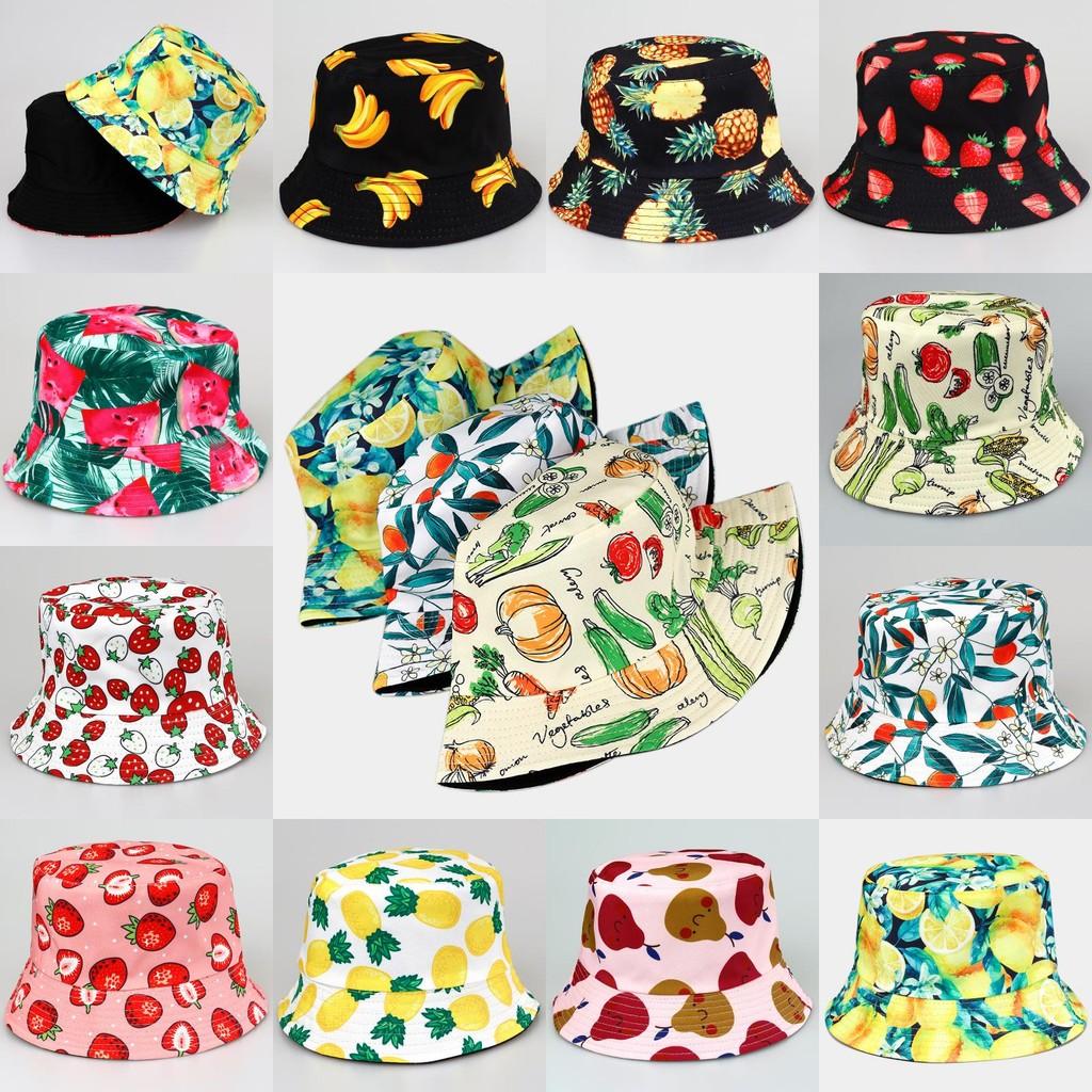 Fruit Patterned Tropical Colorful Basin Hat Reversible Wear Outdoor Protect Sun