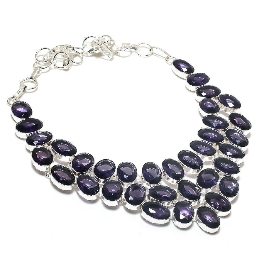 Natural Amethyst Gemstone Handmade 925 Sterling Silver Jewelry Necklace 18" k9E64