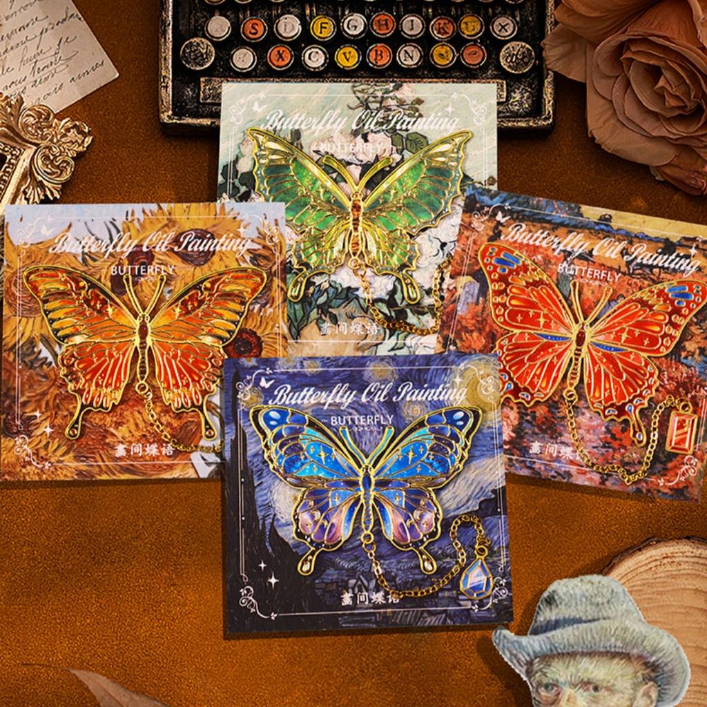 High-grade Butterfly Oil Painting Metal Bookmark Intricate Vintage Hollow Out Bookmark Souvenir Teachers Reward Students Gifts