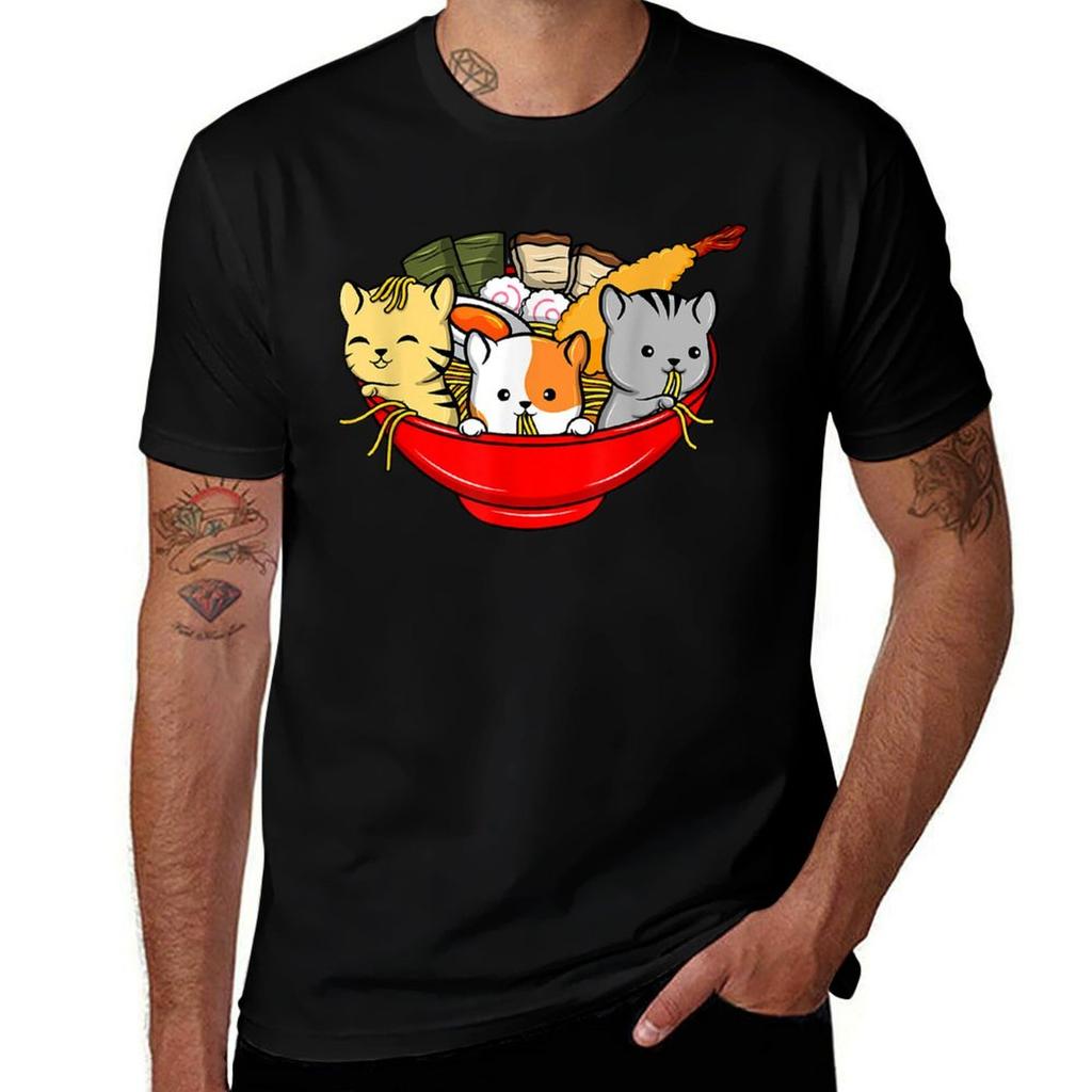Cute Kawaii Cat Raunisex Bowl T Shirt Japanese Anime Kitten Tee Tshirt Ultra Soft Breathable Tee Top