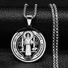 Classic Saint Benedict Medal Pendant Necklace Women Men Stainless Steel Bible Cross Necklace Christian Religious Jewelry