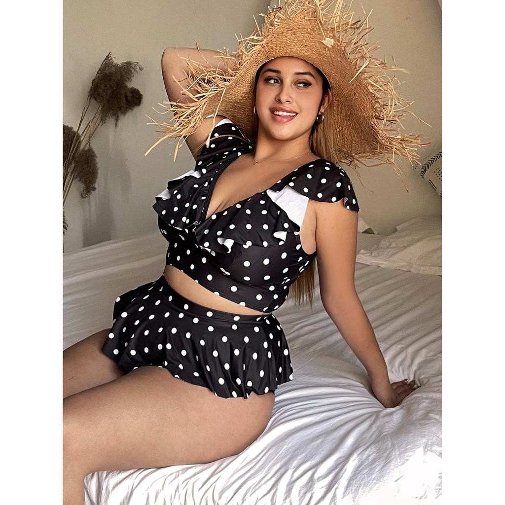 Купальник Fat MM с оборками в горошек, сексуальный купальник больших размеров, плюс бикини