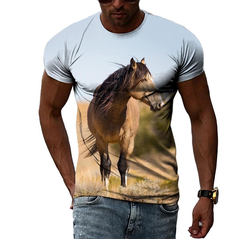 Летние футболки с оригинальным дизайном в виде животных и лошадей, мужские модные индивидуальные футболки в стиле хип-хоп с 3D принтом в стиле Харадзюку и короткими рукавами
