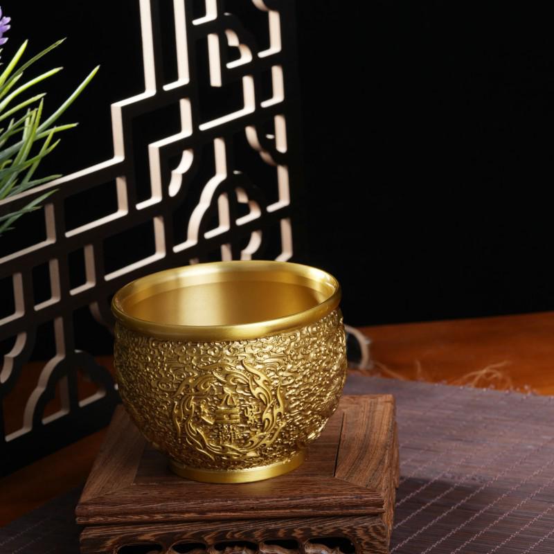 Chinese Brass Nine Purple Fire Jar with Rice and Cornucopia Relief Ornaments