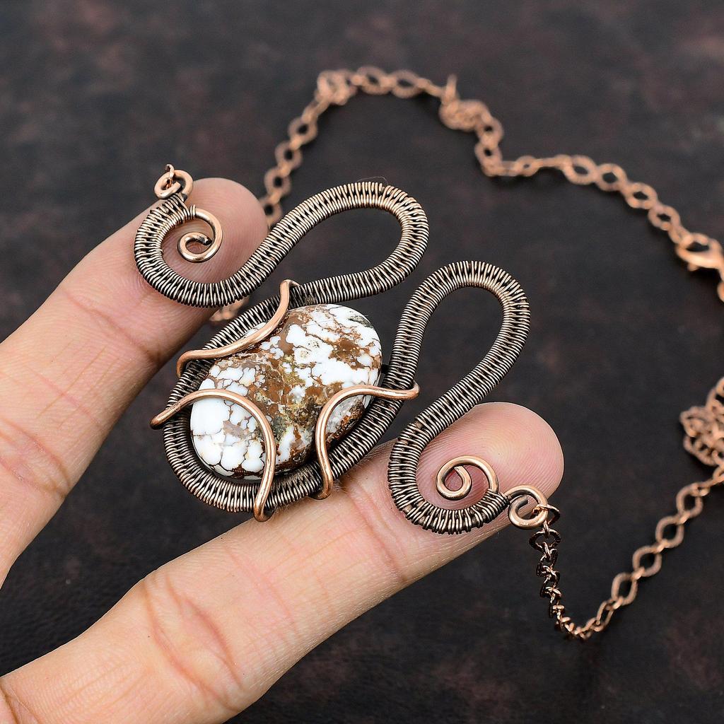 Ожерелье из магнезита с дикой лошадью, ожерелье из медной проволоки, регулируемое ожерелье, медные украшения, ожерелье ручной работы, ожерелье из драгоценных камней для подарка