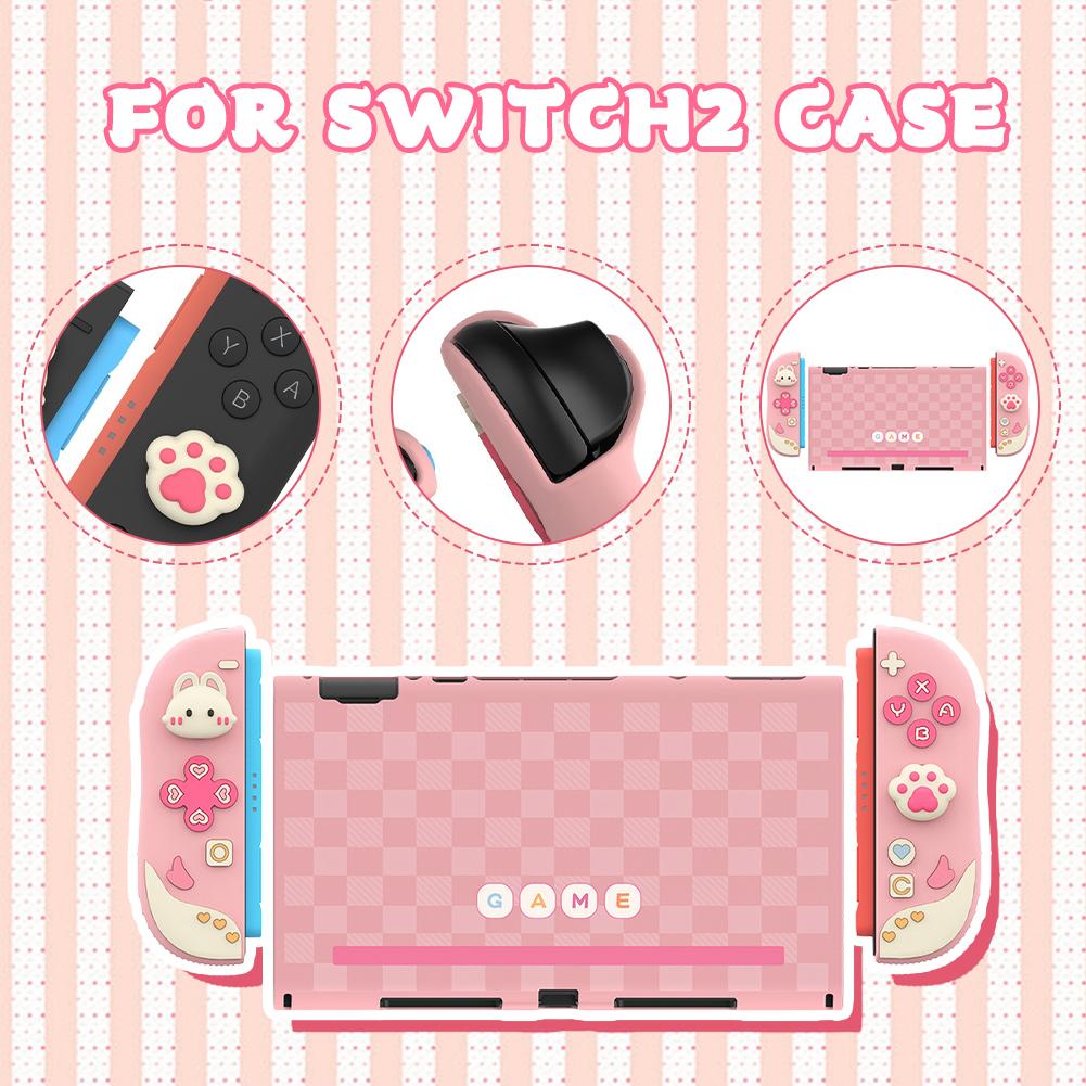 Прекрасный защитный чехол для Switch 2 Kawaii Розовая защитная оболочка Совместимая задняя крышка консоли и силиконовый чехол для ручек Милый