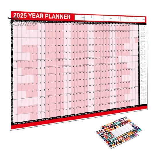 Настенный календарь на год 2025 г. Настенный календарь на целый год на одной странице Планировщик на 12 месяцев с наклейками для офиса и школы