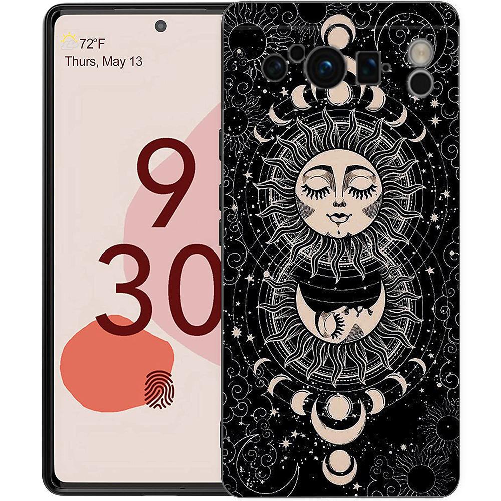 Чехол для телефона Google Pixel 6 7 8 9 Pro XL 8A 7A 6A Черный чехол Мягкий корпус Солнце Луна Облака Астрологический