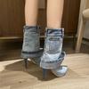 Fashion Shoes for Women 2024 New Blue Denim Women's Modern Boots Sexy Pointed Toe Female High Heels Fashionable and Versatile Stilettos