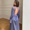 Yaoting Women's Satin Chiffon Nightgown: Summer Lace Patchwork, French Elegant, Sexy Backless Long Robe.