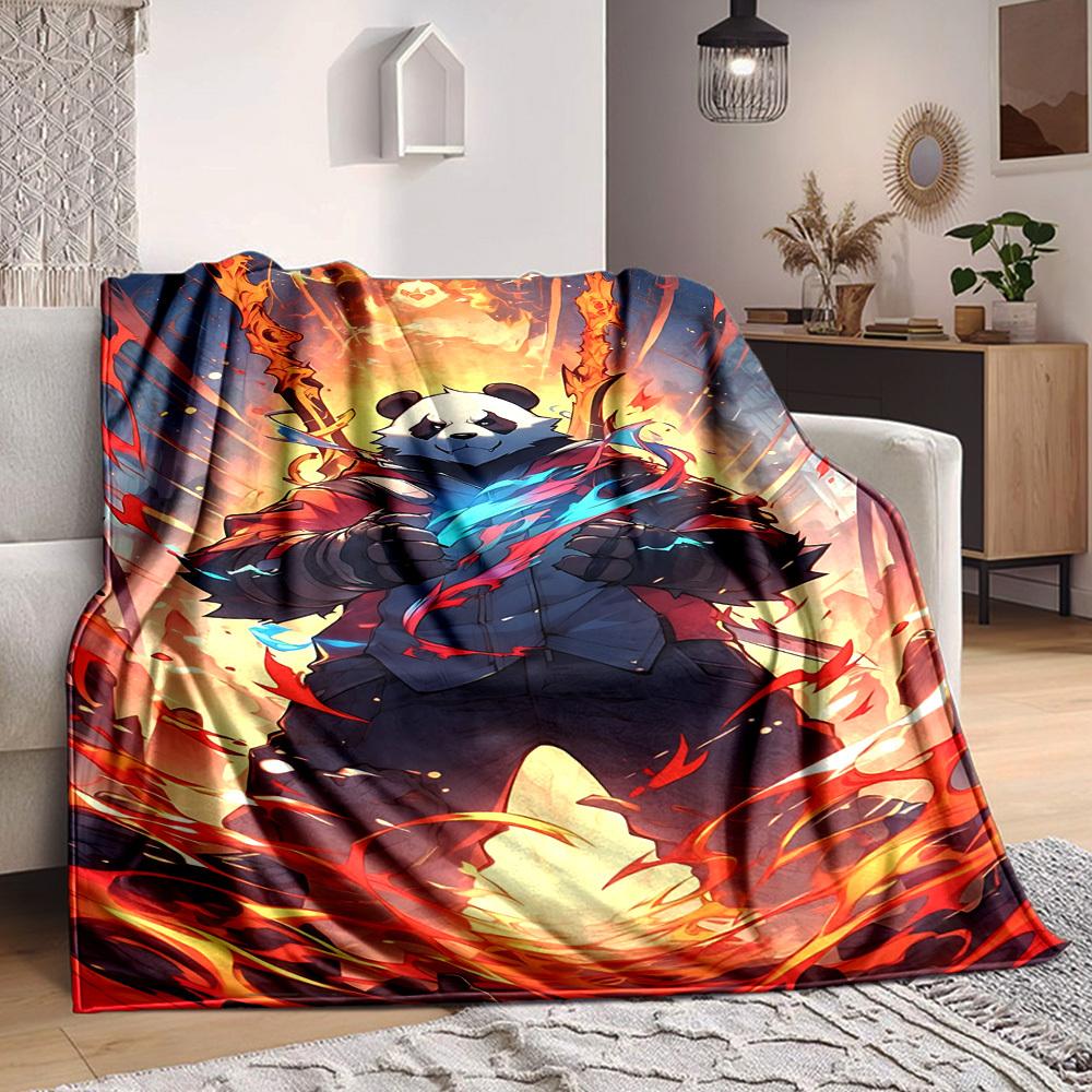 1pc Panda Warrior Blanket Lightweight Flannel Blanket Throw Blanket For Sofa, Bed, Travel, Camping, Livingroom, Couch, Chair, And Bed yy2509026135