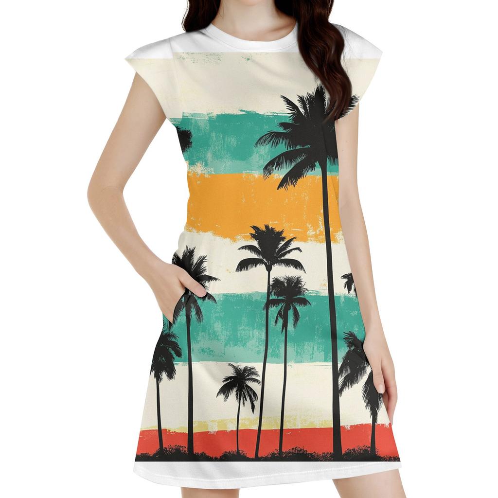 Женское повседневное платье без рукавов с цветочным принтом и круглым вырезом